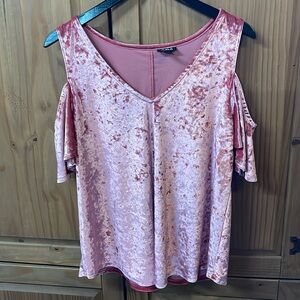 Pink Velvet open shoulder top